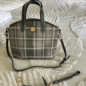 Authentic Dooney and Bourke Grey Plaid Satchel with matching wristlet